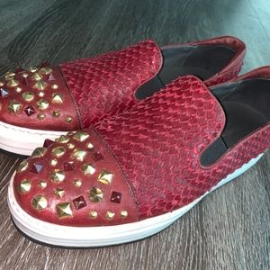 Alberto Guardiani Red Studded Sneakers